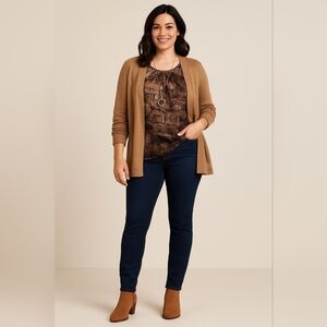 Investments Brown Abstract Print Blouse XL